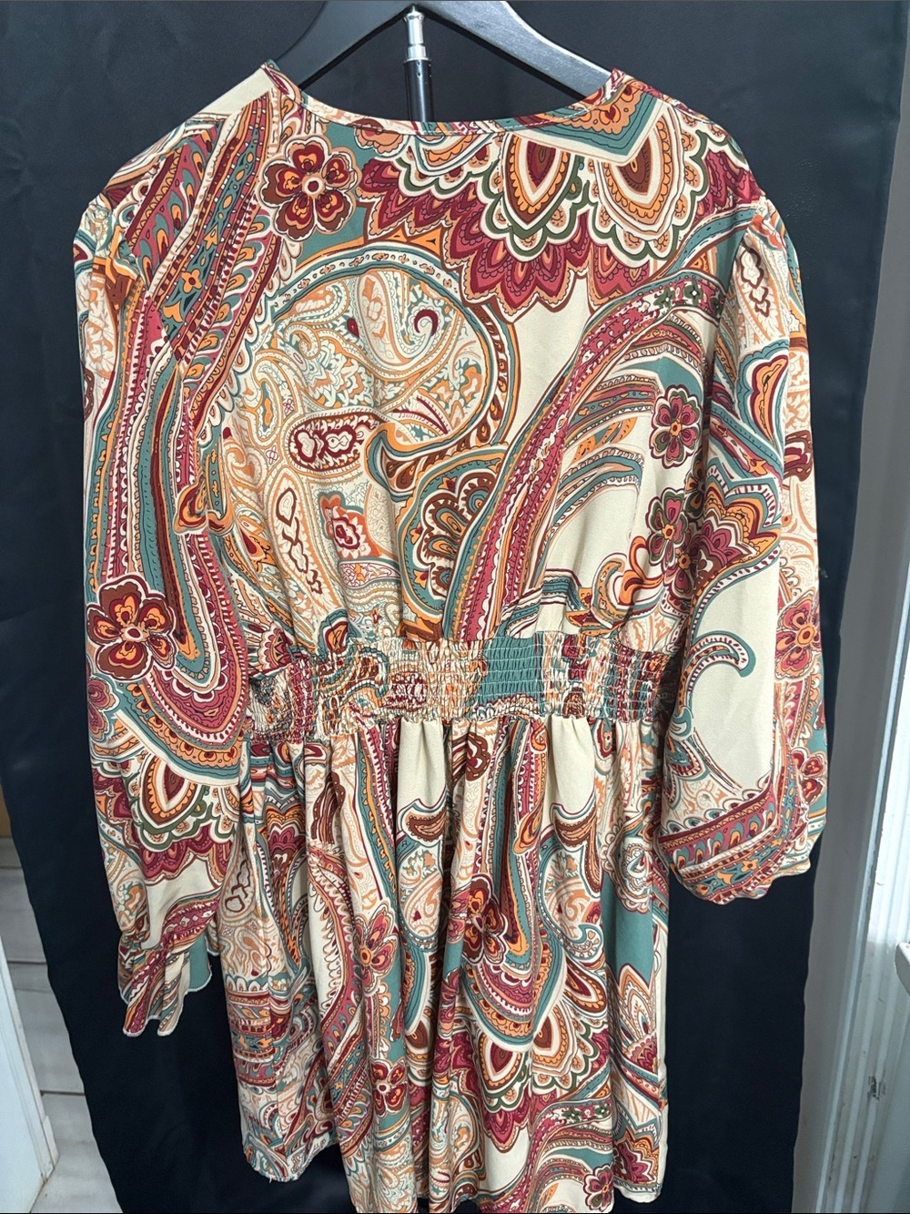 Boho Paisley Mini Dress - Cream Multicolor - Picture 4 of 4